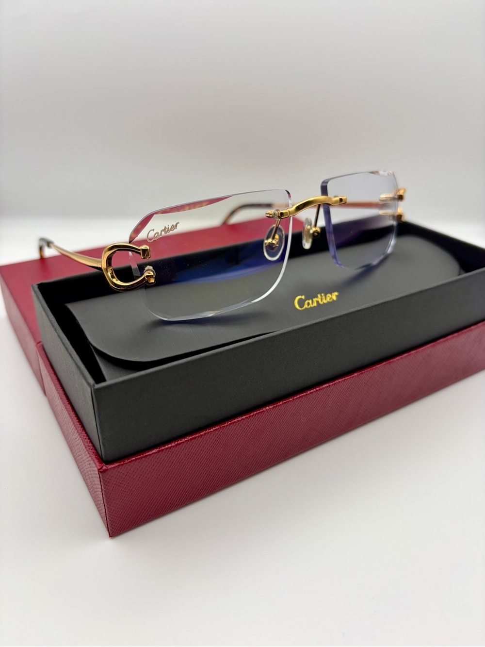 Cartier Rimless Sunglasses with Clear Gradient Lenses and Gold Hardware